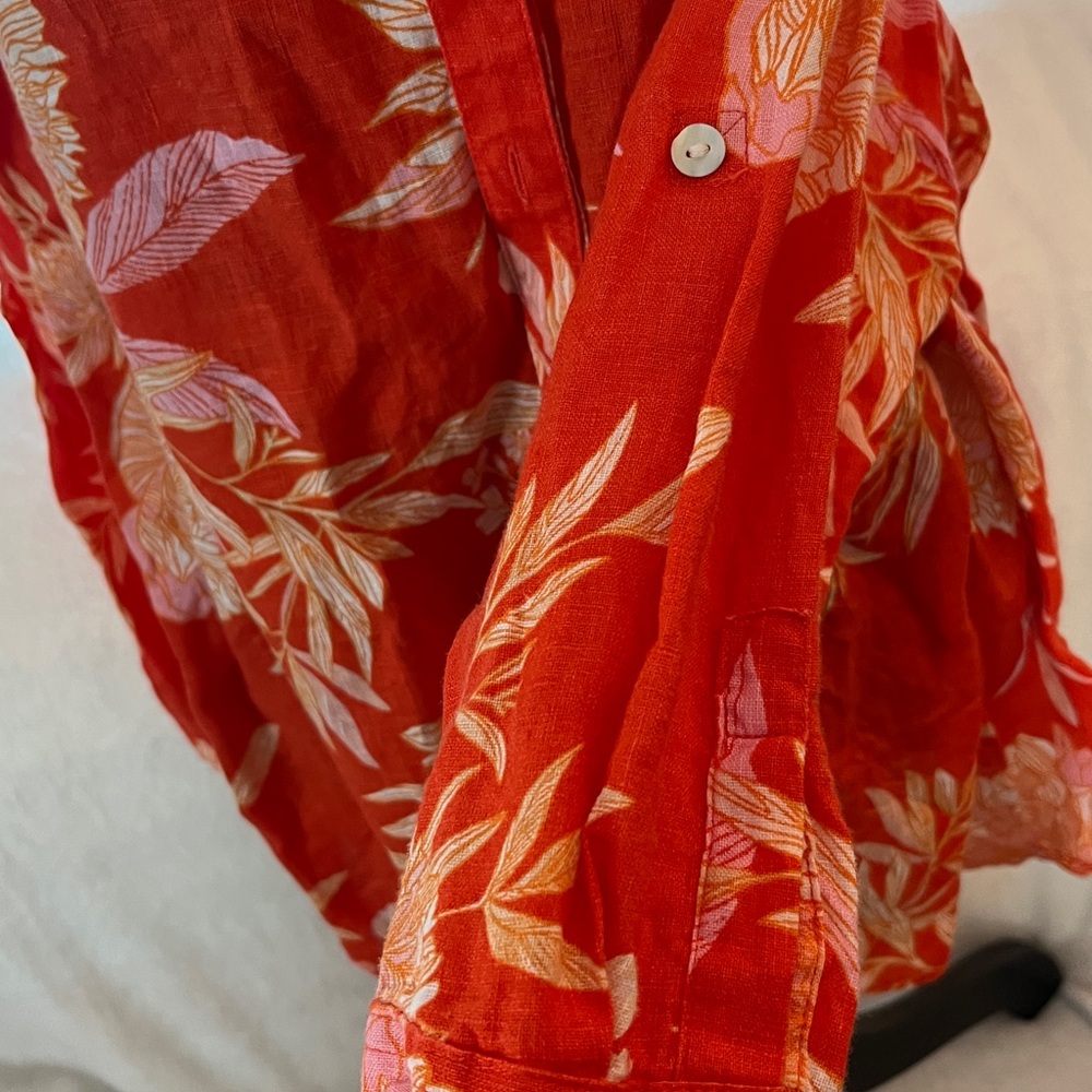 Cynthia Rowley 100% Linen Orange Floral Button-Down Shirt Women’s 2X Excellent - Picture 6 of 9